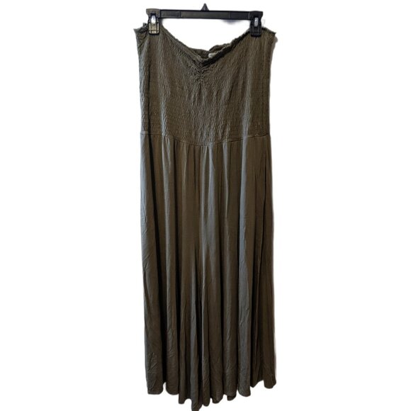 Aerie Green Smocked Strapless Jumpsuit Wide Leg One Piece Flowy Stretch Comfy XL - Picture 2 of 8